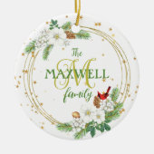 Goldene Berries, Petunien und Kardinal Keramik Ornament (Vorne)