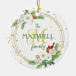 Goldene Berries, Petunien und Kardinal Keramik Ornament