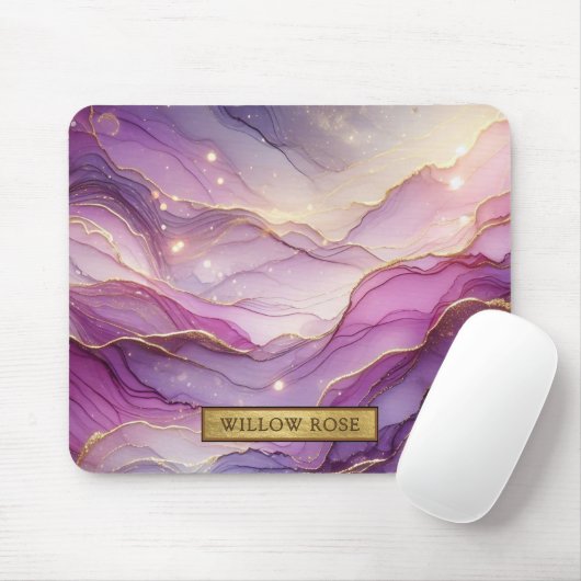 Goldene Bezeichnung Abstrakt Modernes Lila Rosa Ch Mousepad (Mit Mouse)