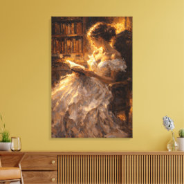 Goldene Bibliotheksglow: Visueller Impasto-Stil  Leinwanddruck