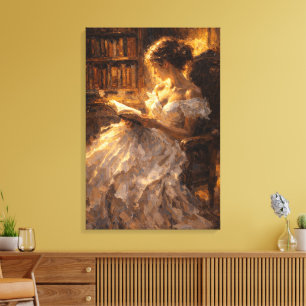 Goldene Bibliotheksglow: Visueller Impasto-Stil  Leinwanddruck