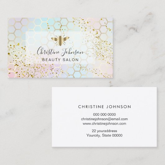goldene Biene auf IMITATEN Glitzer Pastellfarben H Visitenkarte (Vorne/Hinten)