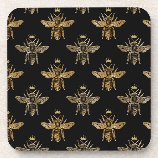 Goldene Bienen auf schwarz Getränkeuntersetzer (Vorderseite)