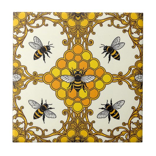 Goldene Bienen-Waben-Muster Fliese (Vorderseite)