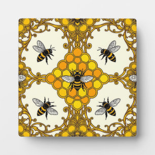 Goldene Bienen-Waben-Muster Fotoplatte