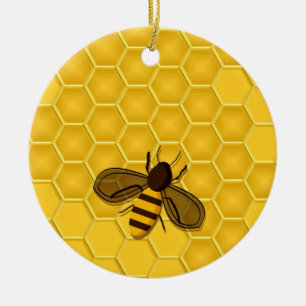 Goldene Bienenwaben-Verzierung mit Honigbienen Keramikornament