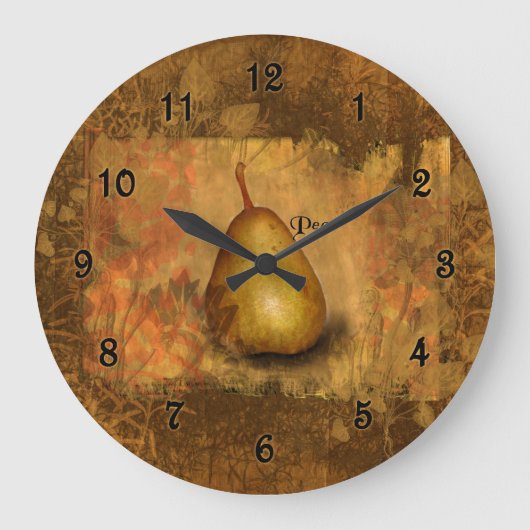 Goldene Birne Botanisch Große Wanduhr (Vorderseite)
