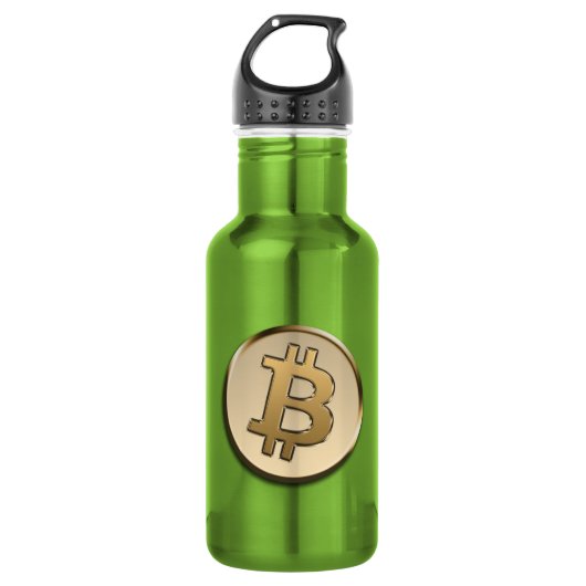Goldene Bitcoin-Wasserflasche - GRÜN Edelstahlflasche (Vorderseite)