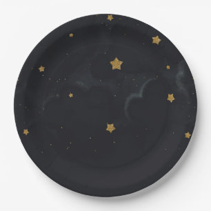 Goldene Black Stars Dunkle Nacht Himmel Baby Showe Pappteller