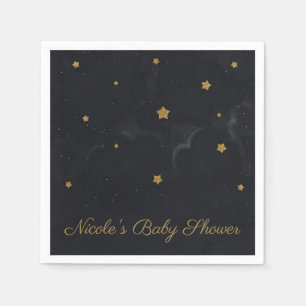 Goldene Black Stars Dunkle Nacht Himmel Baby Showe Serviette