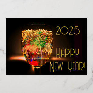 Goldene Blasen und Feuerwerk - Frohes Neues Jahr Folieneinladung