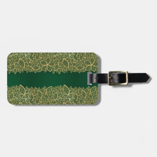Goldene Blatspitze auf grünem Hintergrund Gepäckanhänger (Vorderseite horizontal)