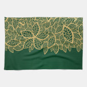 Goldene Blatspitze auf grünem Hintergrund Geschirrtuch (Horizontal)
