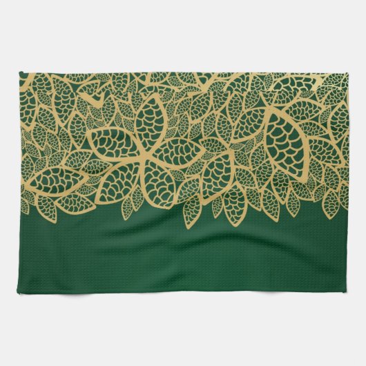 Goldene Blatspitze auf grünem Hintergrund Geschirrtuch (Horizontal)