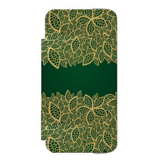 Goldene Blatspitze auf grünem Hintergrund Incipio iPhone Geldbeutel-Hülle (Folio Vorderseite)