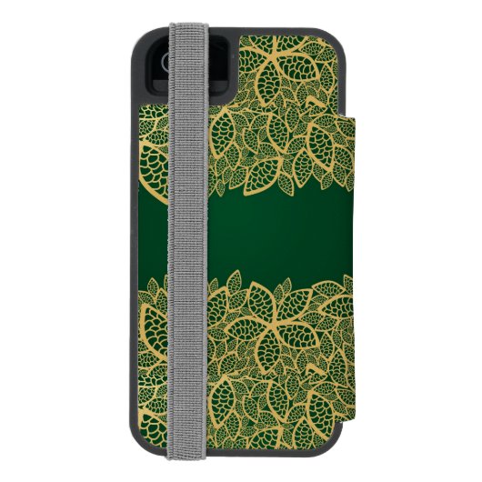 Goldene Blatspitze auf grünem Hintergrund Incipio iPhone Geldbeutel-Hülle (Folio Rückseite)