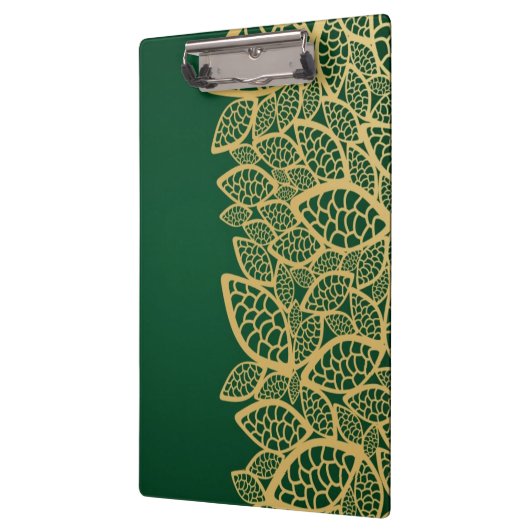 Goldene Blatspitze auf grünem Hintergrund Klemmbrett (Links)