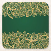 Goldene Blatspitze auf grünem Hintergrund Rechteckiger Pappuntersetzer (Vorderseite)