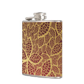 Goldene Blatspitze auf rotem Hintergrund Flachmann (Links)