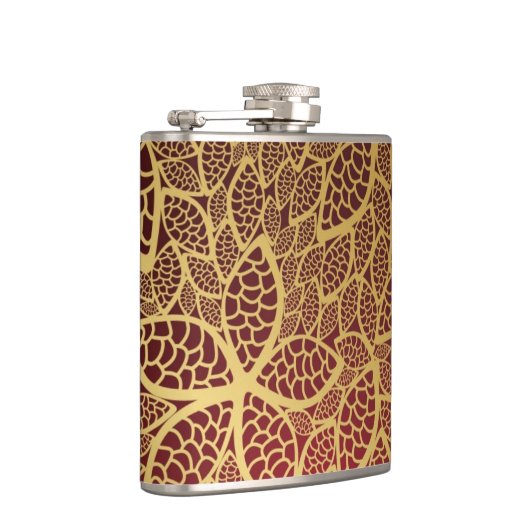 Goldene Blatspitze auf rotem Hintergrund Flachmann (Rechts)