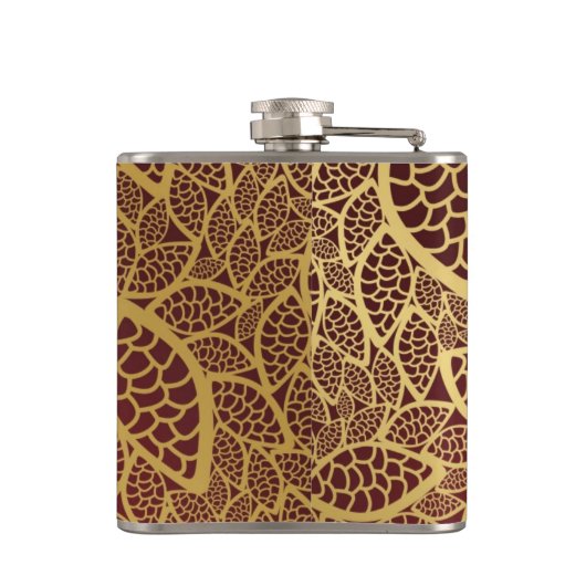 Goldene Blatspitze auf rotem Hintergrund Flachmann (Rückseite)