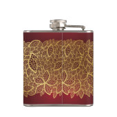 Goldene Blatspitze auf rotem Hintergrund Flachmann (Rückseite)