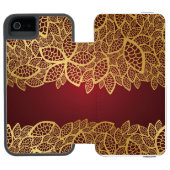 Goldene Blatspitze auf rotem Hintergrund Incipio iPhone Geldbeutel-Hülle (Folio Geöffnet)