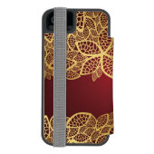Goldene Blatspitze auf rotem Hintergrund Incipio iPhone Geldbeutel-Hülle (Folio Rückseite)