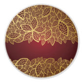 Goldene Blatspitze auf rotem Hintergrund Keramikknauf (Vorderseite)