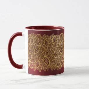Goldene Blatspitze auf rotem Hintergrund Tasse