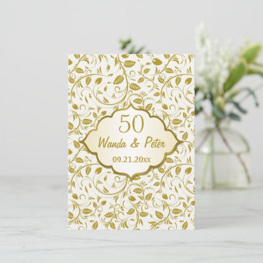 Goldene Blätter 50. Hochzeitstag Einladung (Stehend Vorderseite)