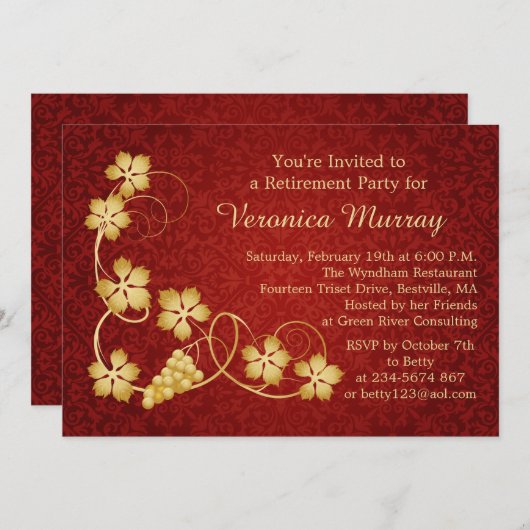 Goldene Blätter auf dem Party der Retirement-Rotda Einladung (Vorne/Hinten)