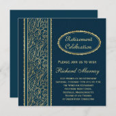 Goldene Blätter auf dunkelblauem Party der Altersv Einladung (Vorne/Hinten)