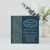 Goldene Blätter auf dunkelblauem Party der Altersv Einladung (Stehend Vorderseite)