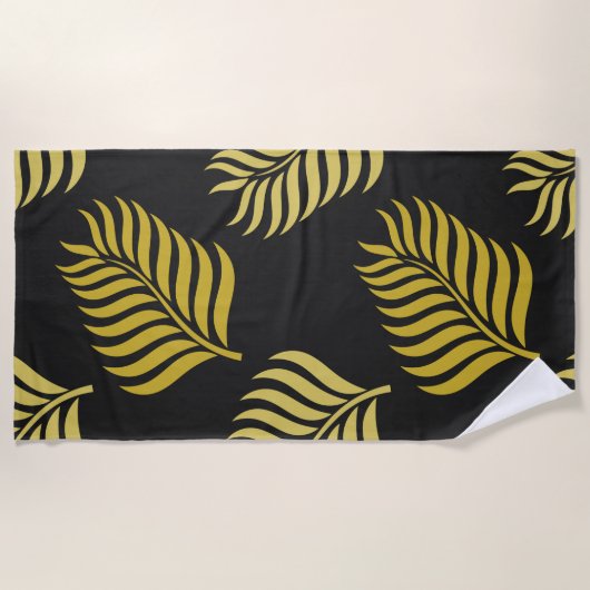 Goldene Blätter auf schwarzem Hintergrund Strandtuch (Vorderseite)
