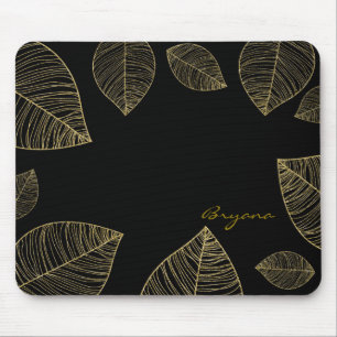 Goldene Blätter auf schwarzer eleganter Computerma Mousepad