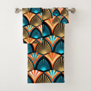 Goldene Blätter aus geometrischen Palmen im Art D Badhandtuch Set