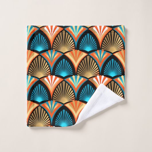 Goldene Blätter aus geometrischen Palmen im Art Dé Badhandtuch Set (Waschlappen)
