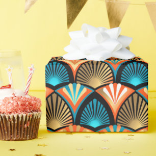 Goldene Blätter aus geometrischen Palmen im Art Dé Geschenkpapier