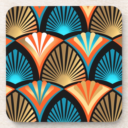 Goldene Blätter aus geometrischen Palmen im Art Dé Getränkeuntersetzer (Vorderseite)