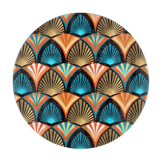 Goldene Blätter aus geometrischen Palmen im Art Dé Schneidebrett (Vorderseite)