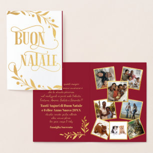 Goldene Blätter Buon Natale Gefaltete Mehrfachfoto Folienkarte