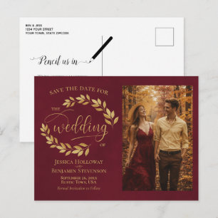 Goldene Blätter Burgunder Hochzeit Save the Date F Ankündigungspostkarte