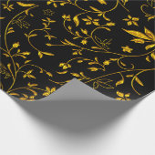 Goldene Blätter Damaskus auf schwarz Geschenkpapier (Ecke)