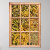 Goldene Blätter des Herbstes aus einem Fenster Poster (Vorne)