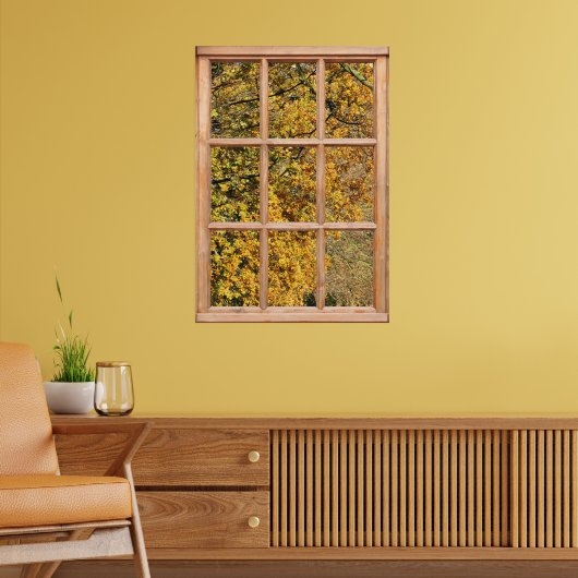 Goldene Blätter des Herbstes aus einem Fenster Poster (Wohnzimmer 2)