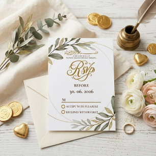 Goldene Blätter Eleganz Muslimische Hochzeit Nikah RSVP Karte