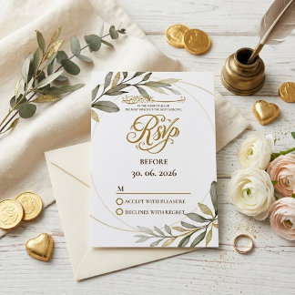 Goldene Blätter Eleganz Muslimische Hochzeit Nikah RSVP Karte