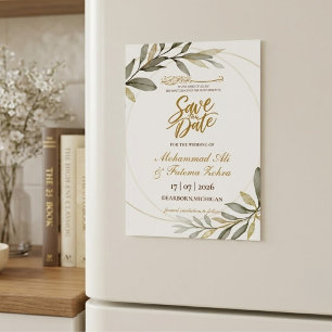 Goldene Blätter Eleganz Muslimische Hochzeit SAVE Magnetkarte