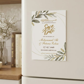 Goldene Blätter Eleganz Muslimische Hochzeit SAVE  Magnetkarte